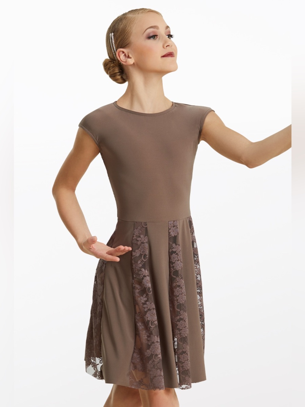 WEISSMAN Dance Costume brown lyrical lace dress Concrete Angel 11250 MA adult